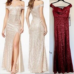 Emerald Sundae Plum Off the Shoulder Sequin Gown